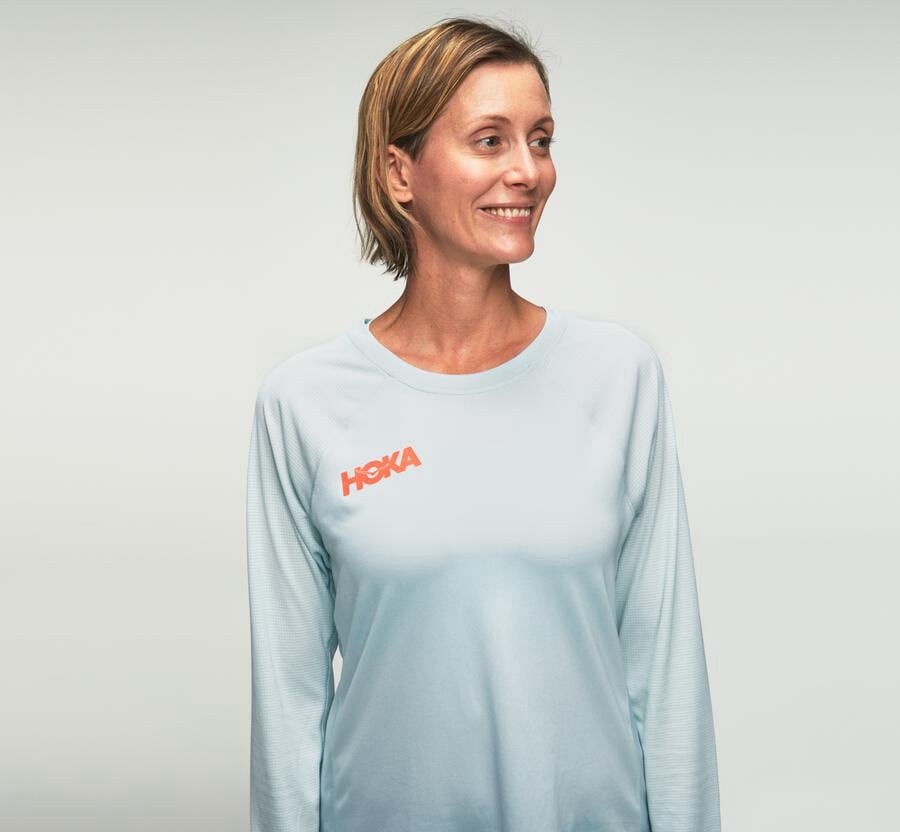 Hoka One One Tops Womens Blue - Performance Long Sleeve - 71293QXIW